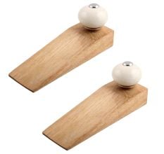 2 Pieces Cream Round Ceramic Wooden Door Stopper